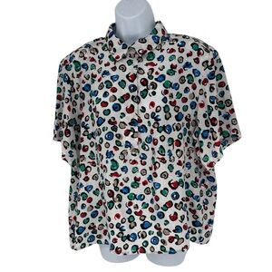 Vintage Cape Cod White Leopard Cheetah Print Short Sleeve Button Down Size 18